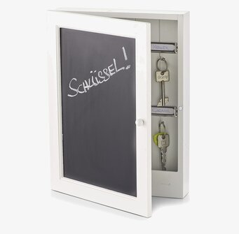 Bild av stilrent nyckelskåp med griffeltavla och krokar