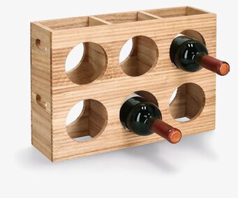 Bild av elegant vinställ i naturträ för sex flaskor