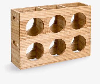 Bild av elegant vinställ i naturligt trä för sex flaskor