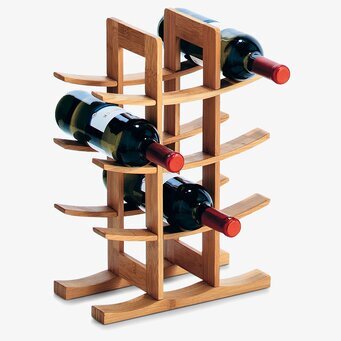 Bild av elegant vinställ i hållbart bambu för tolv flaskor