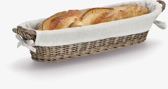 Bild av elegant brödkorg i flätad rotting med tygfoder