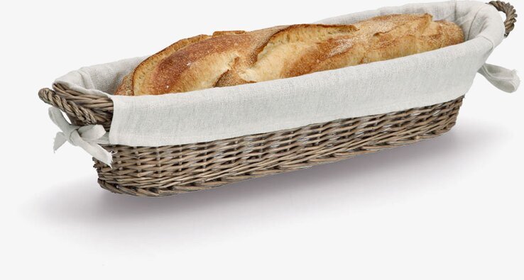 Bild av elegant brödkorg i flätad rotting med tygfoder
