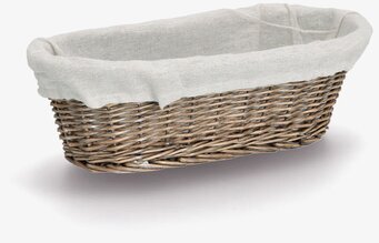 Bild av rustik brödkorg i naturligt material och tyg