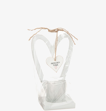 Bild av hjärtformad ljushållare med uppskattningstext