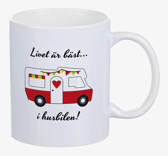 Bild: Stilren Porslinsmugg med Husbilsmotiv och Text