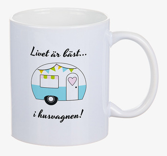 Bild av charmig mugg med husvagnstema och festlig design