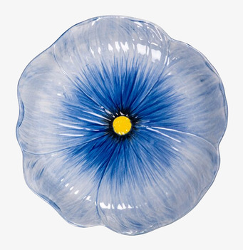 Bild av en stor blå skål med blominspirerad design