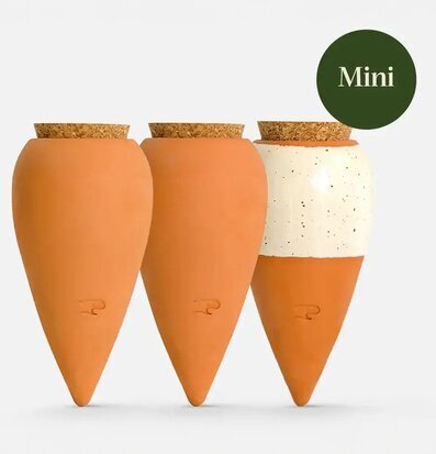 Bild av tre koniska keramiska behållare med korktoppar