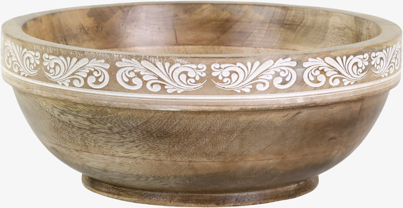 Bild av dekorativ skål i trä med stiliserat mönster