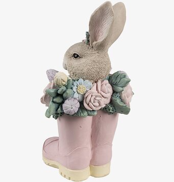 Bild av charmig kaninfigurin med blommor och stövlar