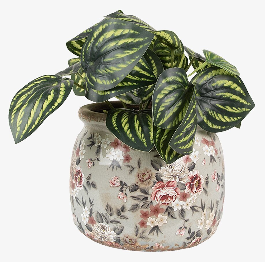 Kruka Flower Grå/Rosa Ø16cm Clayre & Eef Krukor Örtkrukor Glaskrukor