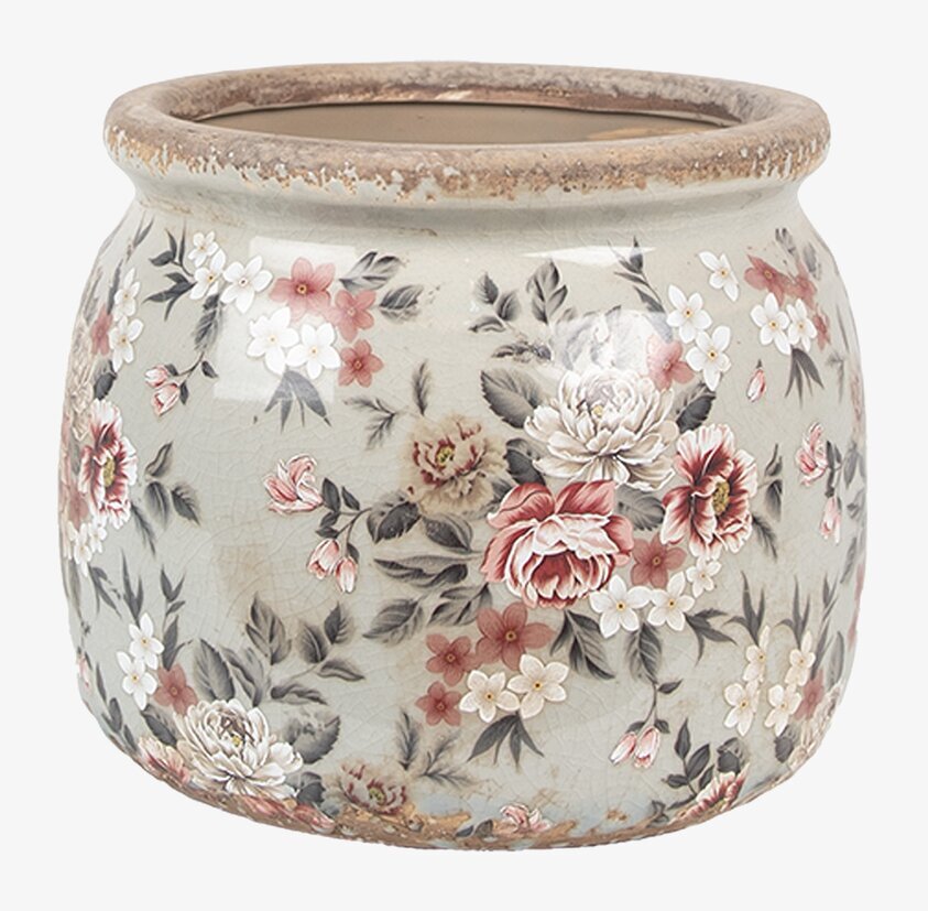 Kruka Flower Grå/Rosa Ø16cm Clayre & Eef Krukor Örtkrukor Glaskrukor