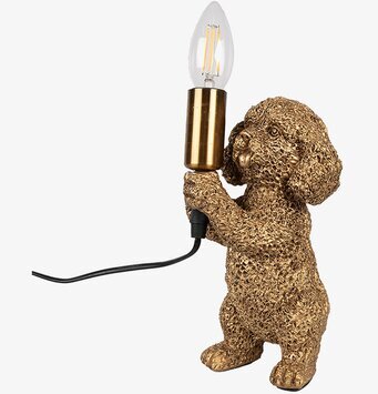 Bild av unik bordslampa i form av gyllene hundfigur