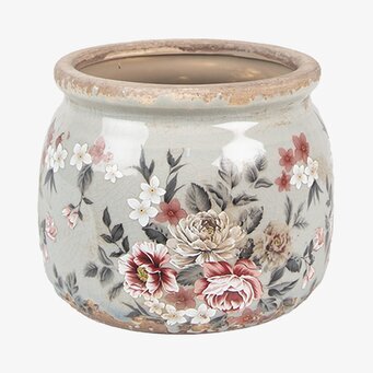 Bild av elegant grå/rosa kruka med blommönster