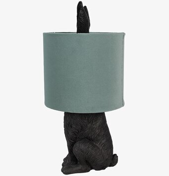 Bild av unik bordslampa med kaninform och grön skärm