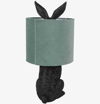Bild av unik bordslampa med kaninmotiv och grön skärm