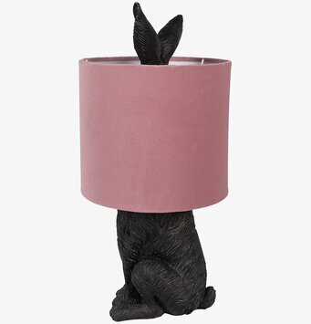Bild av unik bordslampa med kaninform och rosa skärm