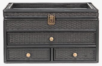 Foto av stilrent smyckesskrin i svart rottingdesign