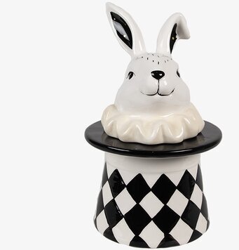 Bild av lekfull porslinsburk med kanin och hattdesign