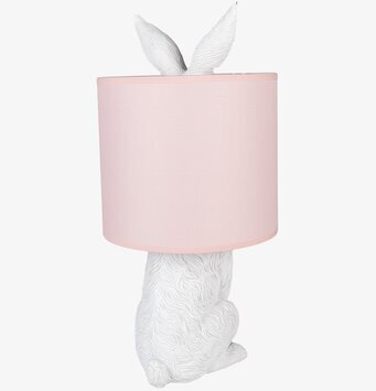 Bild av lekfull bordslampa med kanin och rosa skärm