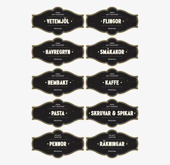 Foto av stilrena etiketter för organiserade förvaringsburkar