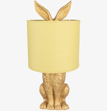 Bild av unik bordslampa med kaninformad bas i guld