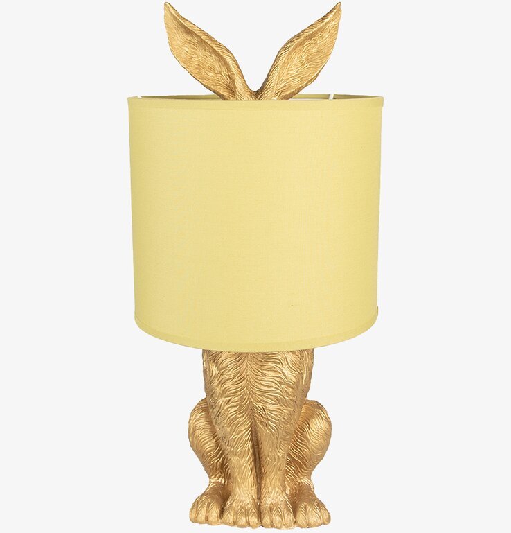 Bild av unik bordslampa med kaninformad bas i guld