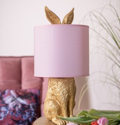 Bild av elegant bordslampa med kaninmotiv och rosa skärm