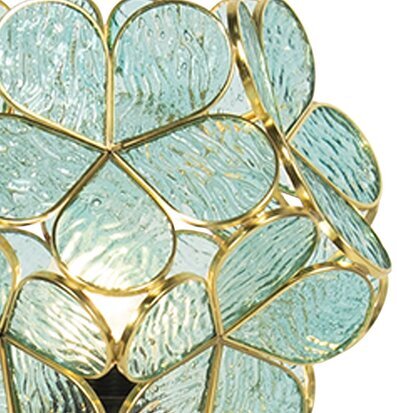 Bild av bordslampa med grönt glas och gyllene detaljer