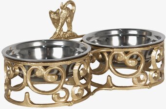 Bild av dekorativ och funktionell kattmatskål i guld