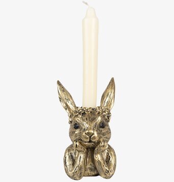 Bild av dekorativ ljusstake i form av antikguldfärgad kanin