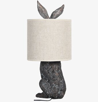 Bild av unik bordslampa med kanin i taupe och beige