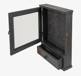 Foto av elegant antiksvart nyckelskåp med glasruta
