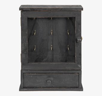 Bild av antiksvart nyckelskåp med sex krokar och låda