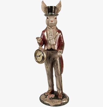 Bild av skulptur: Kanin i formell klädsel med klocka