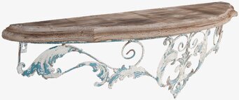 Bild av rustik halvmåneformad hylla med smidesdetaljer