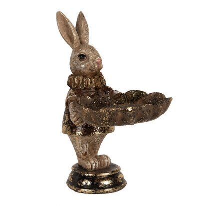 Bild av dekorativ kaninfigur med fat och antik finish