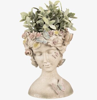 Bild av konstnärlig kruka med blommor och fjärilar