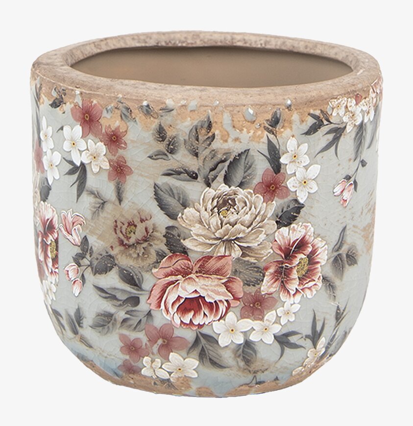 Kruka Flower Grå/Rosa Ø14cm Clayre & Eef Krukor Örtkrukor Glaskrukor