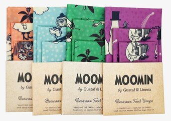 Bild av färgglada bivaxdukar med Mumin-motiv