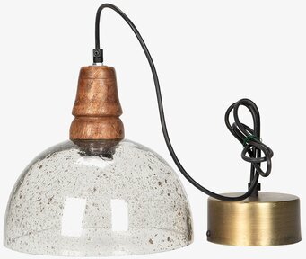 Bild av elegant taklampa i glas och trä med unik design