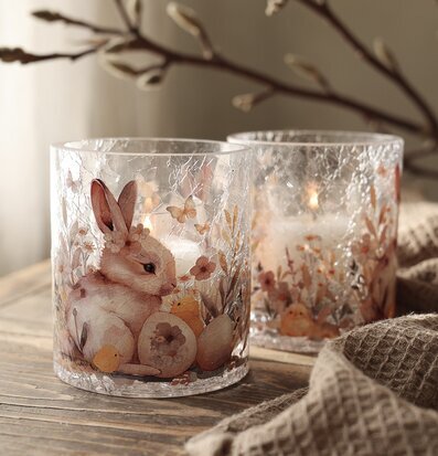 Bild av detaljrik ljuslykta med vår- och påskmotiv