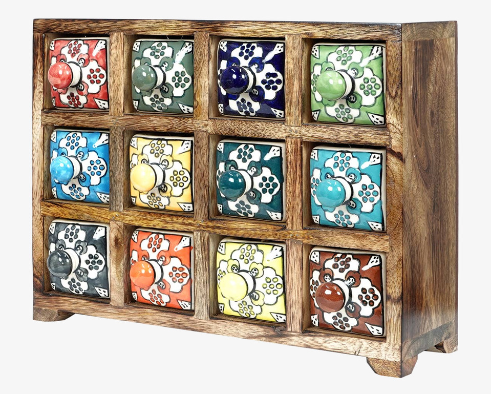 Litet Träskåp Med Keramiklådor - Höjd 22 cm Signes Grimalt Förvaringslådor och korgar Boxar Förvaringsboxar Porslinsboxar