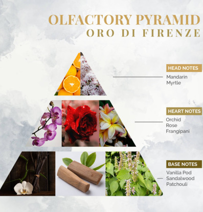 Bild av doftpyramid med fruktiga och blommiga noter