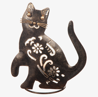 Bild av unik ljuslykta i form av katt i hamrad plåt