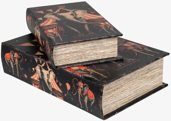 Bild av dekorativa boklådor med cirkustema för hemmet