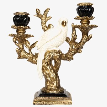 Bild av elegant ljusstake med papegoja i guld och svart