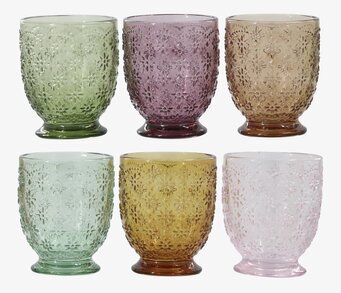 Bild av sex färgglada reliefglas i elegant arrangemang