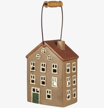 Bild av dekorativ ljuslykta i form av miniatyrhus