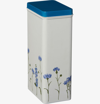 Foto av elegant plåtburk med blåklintsdesign